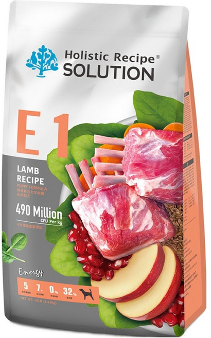 Holistic Recipe SOLUTION 耐吉斯 幼犬用無穀配方乾糧 E1, 4.54kg, 1袋, 活力羊肉餐