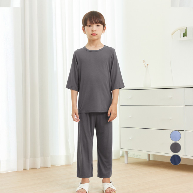 롤리트리 아동용 레이온 스판 찰랑 8부 데일리 라운지 웨어 세트