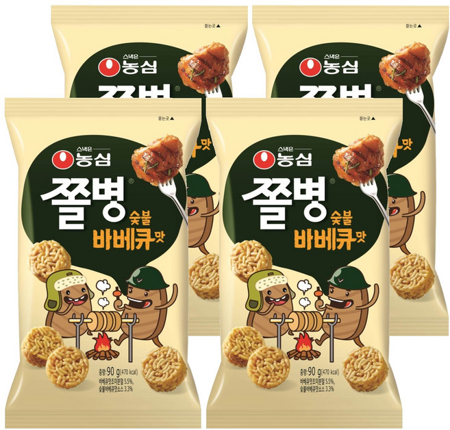 쫄병스낵 숯불바베큐맛, 90g, 4개