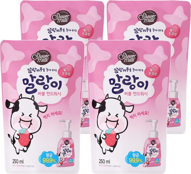Shower mate 泡泡洗手慕斯補充包 草莓香, 4包, 250ml