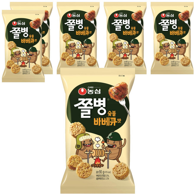 농심 쫄병스낵 숯불바베큐맛, 90g, 6개