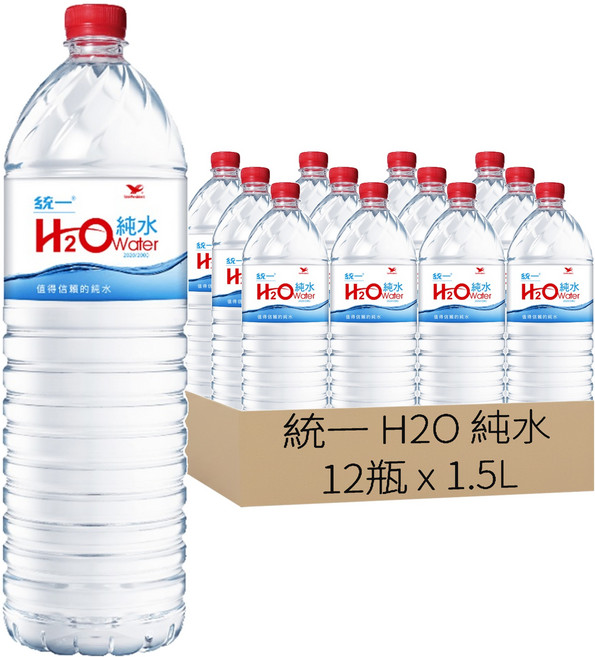統一 H2O 純水, 1.5L, 12瓶