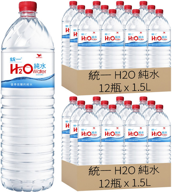統一 H2O 純水 water, 1.5L, 24瓶