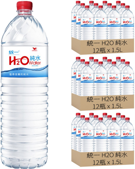 統一 H2O 純水 water, 1.5L, 36瓶