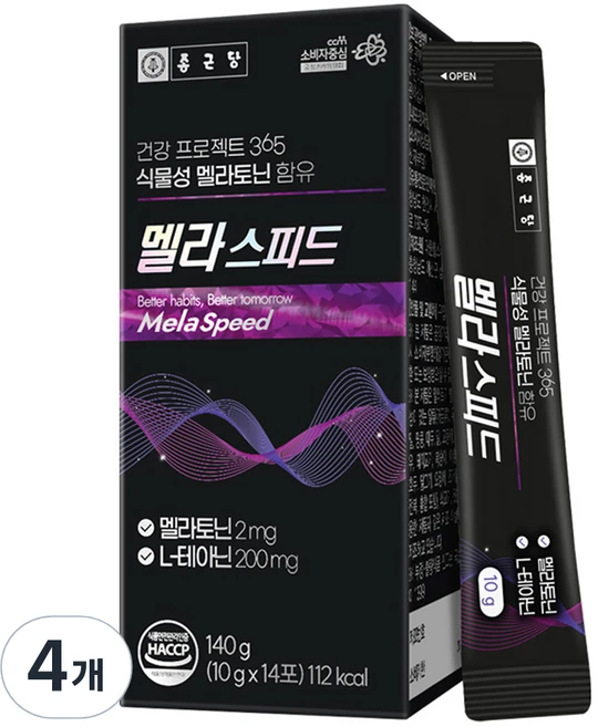 종근당 건강프로젝트 365 식물성 멜라토닌 함유 멜라스피드 14p, 140g, 4개 - 쿠팡