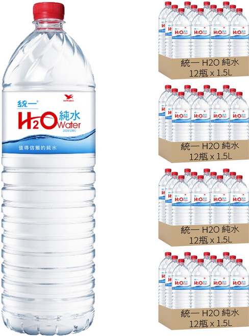 統一 H2O 純水 water, 1.5L, 48瓶