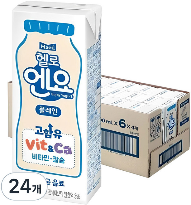 엔요 유산균음료 플레인, 200ml, 24개