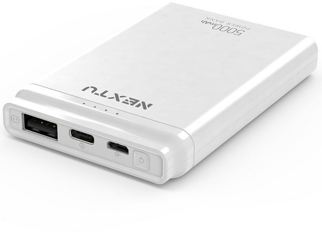 넥스트유 5000mAh 휴대용 보조배터리 C타입/Micro 5핀 2포트, NEXT-5000PB, WHITE