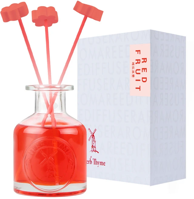 허브타임 리드 디퓨저 130ml + 플라워 석고 랜덤발송 4p + 섬유스틱 5p 선물세트, 레드프룻, 1개 - 쿠팡