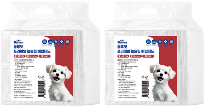블루펫 프리미엄 논슬립 배변패드 15g 무향, 100개입, 2개