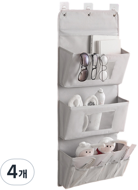 에이블 벽걸이 3단 정리 수납 포켓, 그레이, 4개