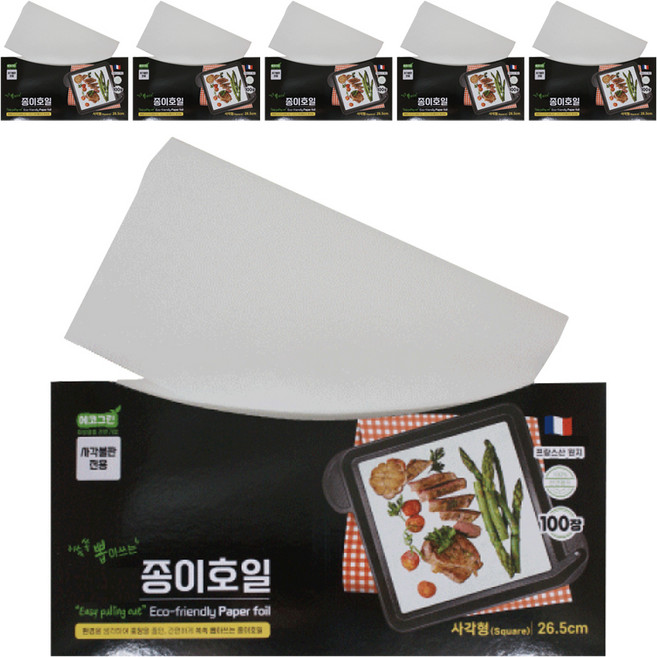그린텍 쏙쏙 뽑아쓰는 사각 시형 종이 호일, 26.5cm, 100개입, 6개