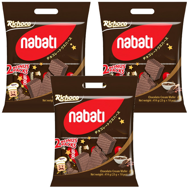 Richoco 麗巧克 nabati 巧克力威化餅, 414g, 3袋