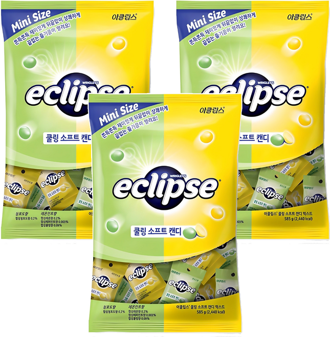 이클립스 쿨링 소프트 캔디 믹스드 청포도향 + 레몬민트향, 585g, 3개