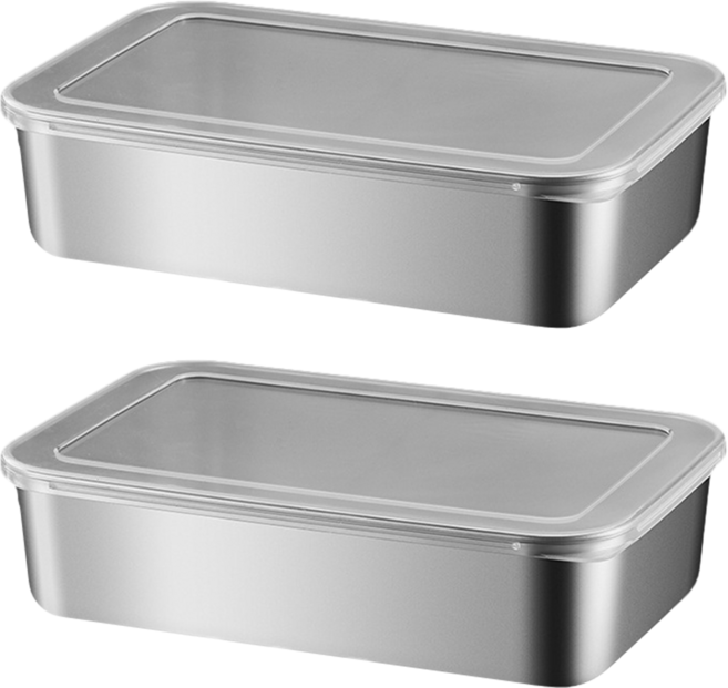 小麥購物 不鏽鋼保鮮盒 附透明蓋 大 金屬色, 1入, 2個