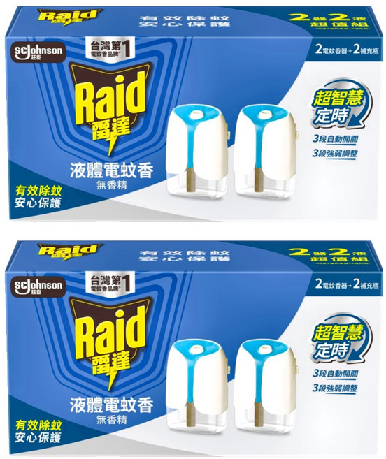 Raid 雷達 超智慧薄型液體電蚊香組 電蚊香器 2個 + 補充瓶41ml 2瓶 無臭無味, 82ml, 2組