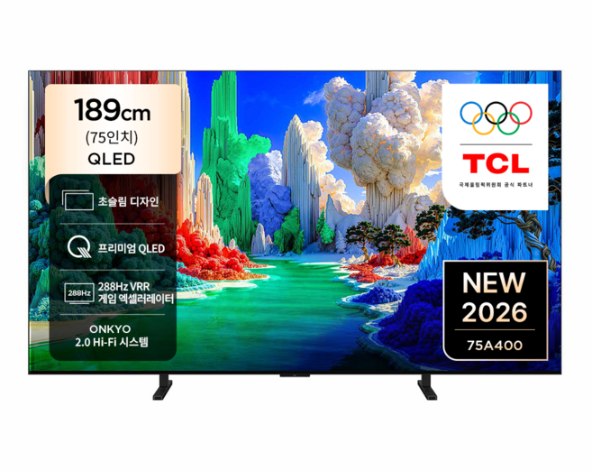 TCL 4K QLED 초슬림 TV, 75A400, 방문설치, 스탠드형, 189cm(75인치)