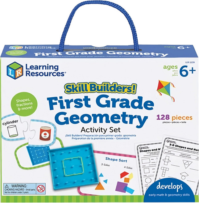 Learning Resources 幾何圖形學習寶盒 幾何透明片30片 + 橡皮筋創意版1個 + 橡皮筋30條 + 形狀分類版 + 拼圖卡8個 + 雙面分數卡10張 + 雙面遊戲卡10張 + 雙面學習單10張 + 活動指南, 多色, 1盒