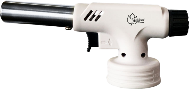 Outdoor Base 防衝火電子噴槍 一鍵點火 360°全方位噴火 安全卡榫設計, 白色 + 黑色 + 銀色, 1個