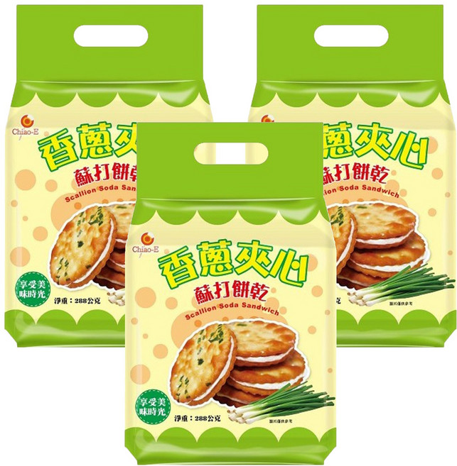 Chiao-E 巧益 香蔥夾心蘇打餅乾, 288g, 3袋