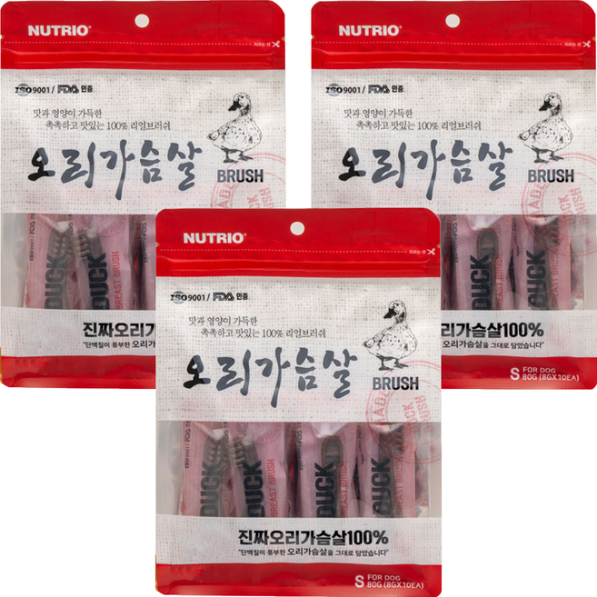 뉴트리오 강아지 가슴살브러쉬, 오리가슴살, 80g, 3개