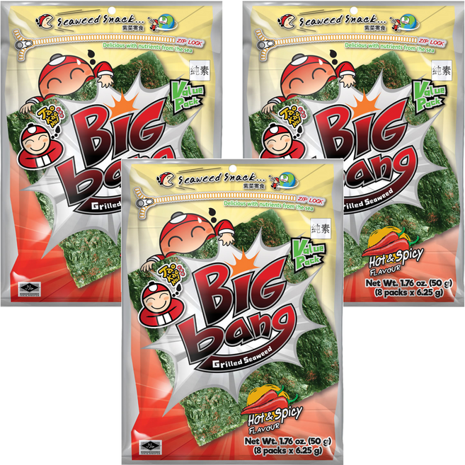 TAO KAE NOI 小老板 超級大海苔超值包 辣味, 50g, 3包