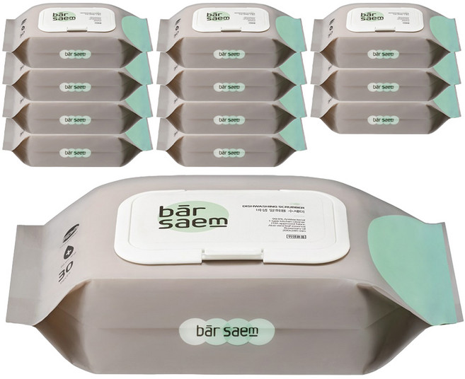 바샘 세제일체형 일회용 수세미, 혼합색상, 30개입, 12개