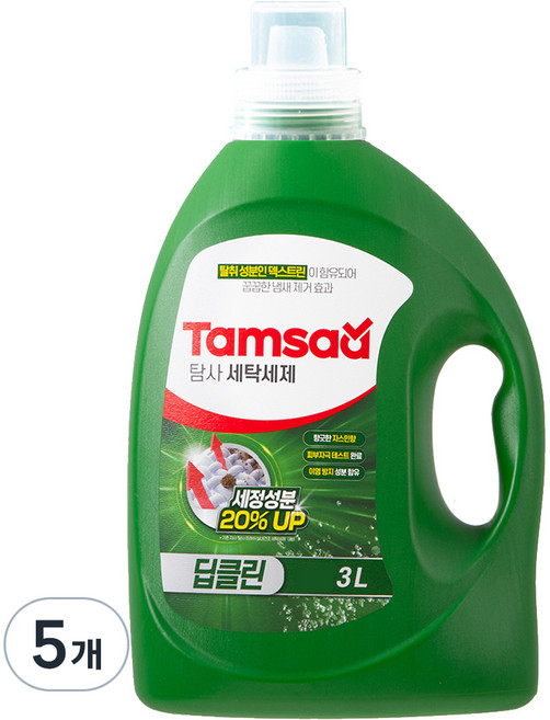 탐사 딥클린 세탁세제 세정성분 20% 강화 일반 드럼 겸용, 3L, 5개