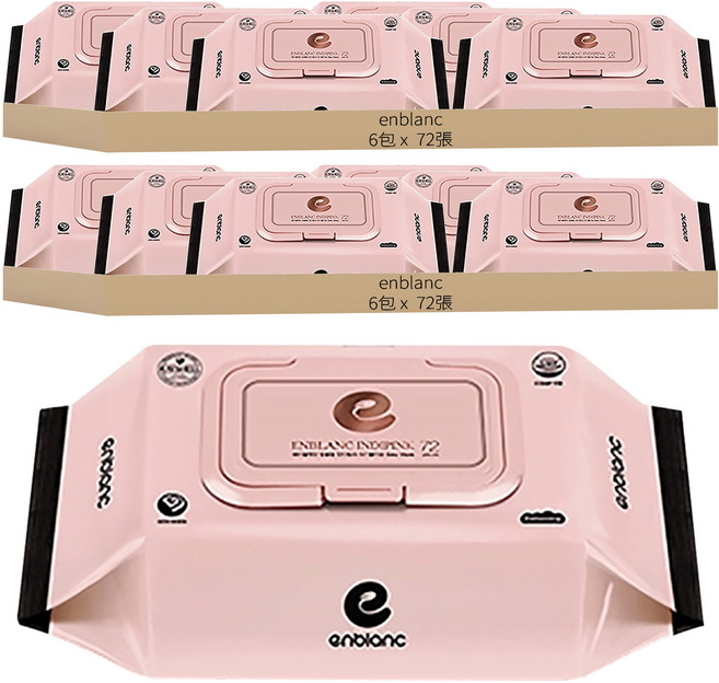 enblanc 輕柔木槿花 掀蓋型純水濕紙巾, 63gsm, 72張, 12包