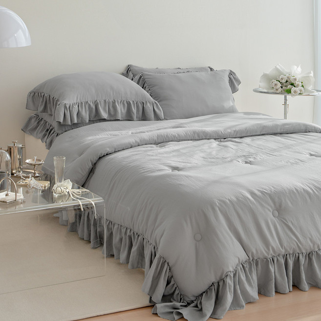 그래이불 부드러운 그루밍 워싱 프릴 항균 다운필솜 차렵이불 세트