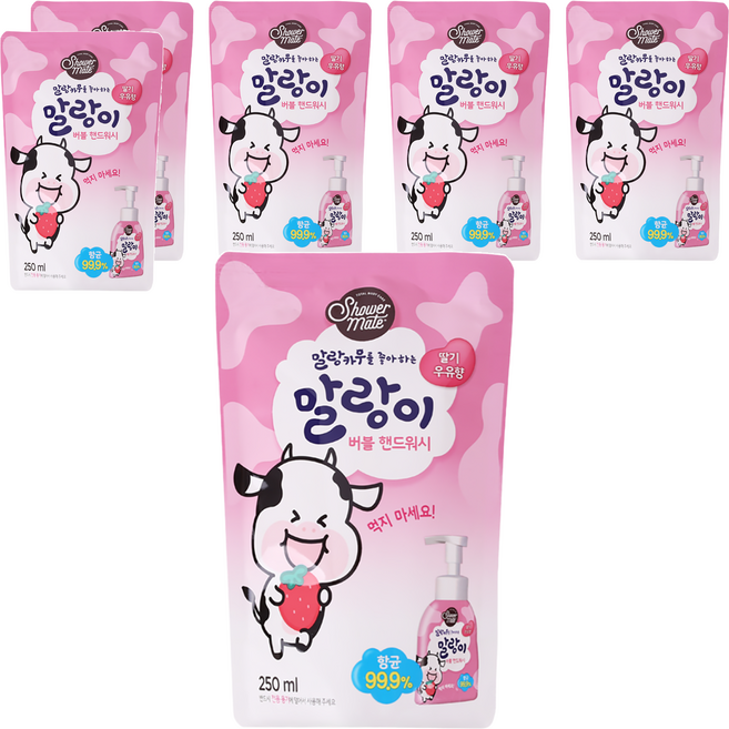 Shower mate 泡泡洗手慕斯補充包 草莓香, 6包, 250ml