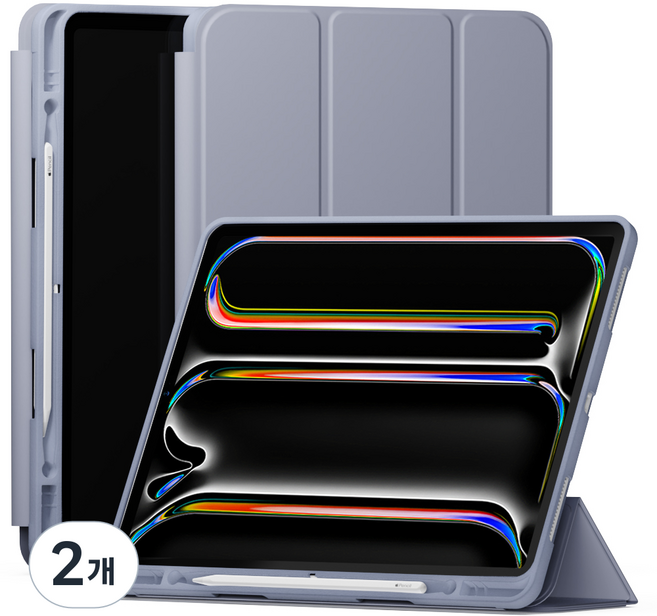 신지모루 신지폴리오 스마트커버 애플펜슬 수납 태블릿 케이스, 라벤더 퍼플, 2개