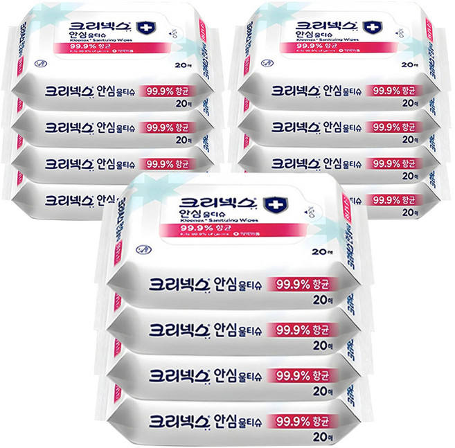 크리넥스 안심 물티슈 휴대용, 20매, 12개