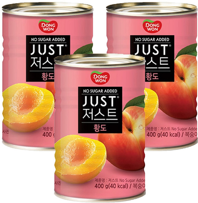 동원 JUST 노슈가 황도 2절 통조림, 400g, 3개