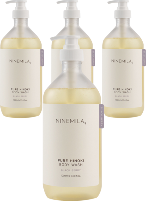 나인밀라 퓨어 히노끼 바디워시 블랙베리향, 1L, 4개