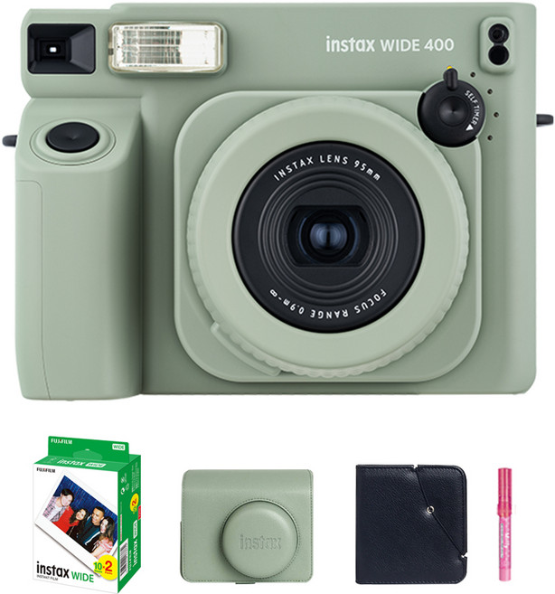 FUJIFILM 富士 instax 拍立得相機 WIDE 400 + 寬幅底片 2入 + 專用皮革相機包 綠色 + 寬幅相簿 隨機出貨 + Miffy筆 隨機出貨 套組, 1套