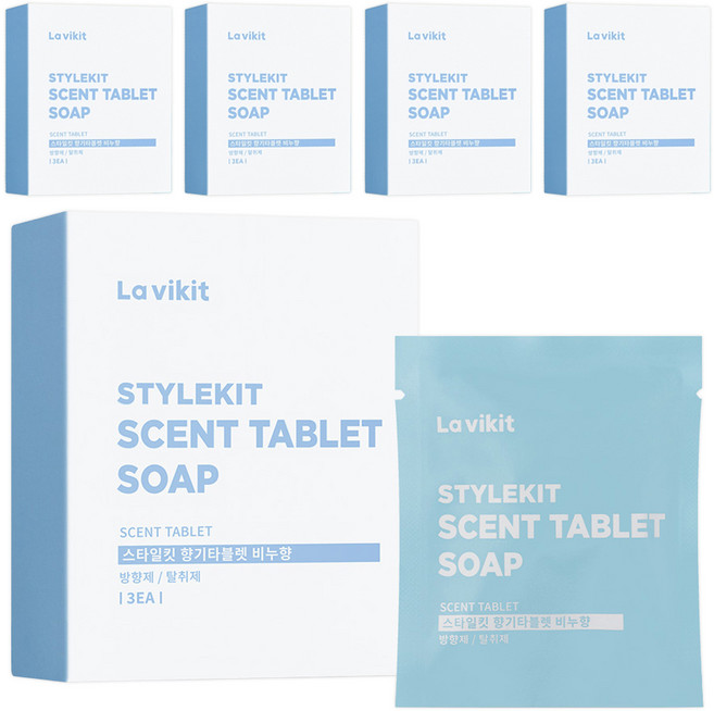 라비킷 스타일킷 향기타블렛 비누향 섬유탈취제 리필 3개입, 34g, 5개