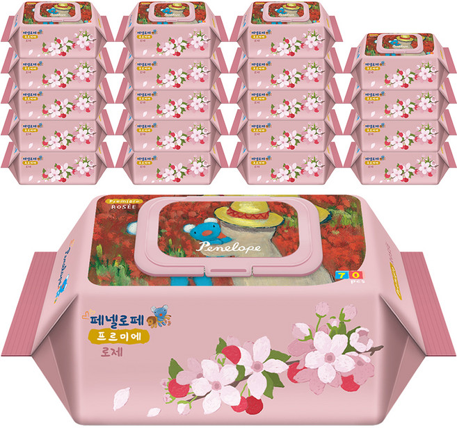 페넬로페 프르미에 로제 저자극 아기물티슈 캡형, 65g, 70개입, 20개