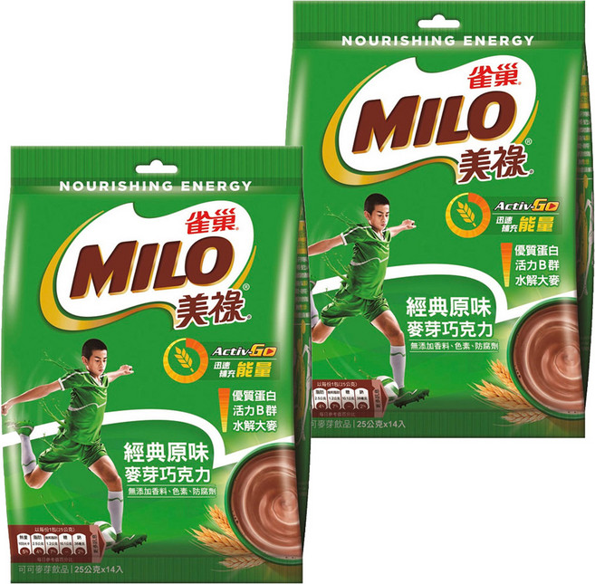 MILO 美祿 經典原味巧克力麥芽飲品 沖泡粉, 25g, 14入, 2袋