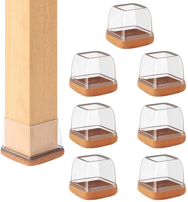 써뉴즈 홈 실리콘 소음방지 의자 가구발 커버 정사각, 투명, 8개