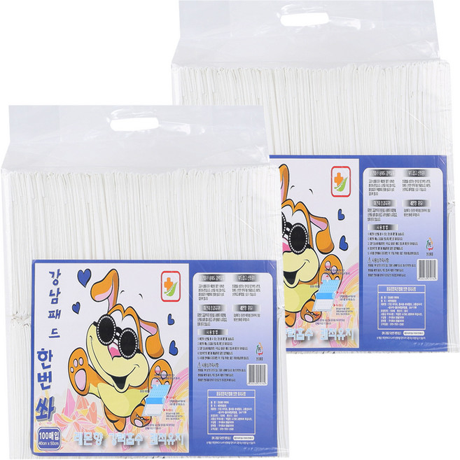 강남패드 한번 쏴 강아지용 배변패드 레몬향, 100개입, 2개