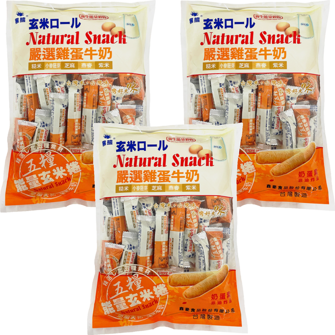 黑熊 五糧能量玄米捲 奶蛋素, 400g, 3袋