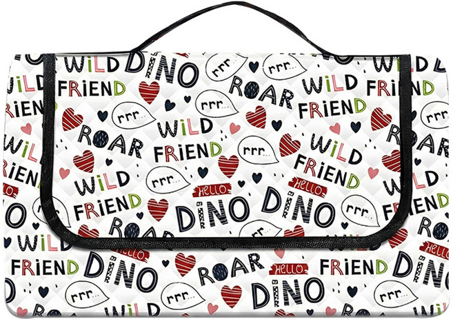 超聲波三層厚防水野餐墊, 塗鴉字母 白色