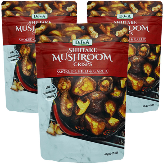 디제이앤에이 표고버섯 크리스프 스모크 칠리 앤드 갈릭맛 원물간식, 65g, 3개