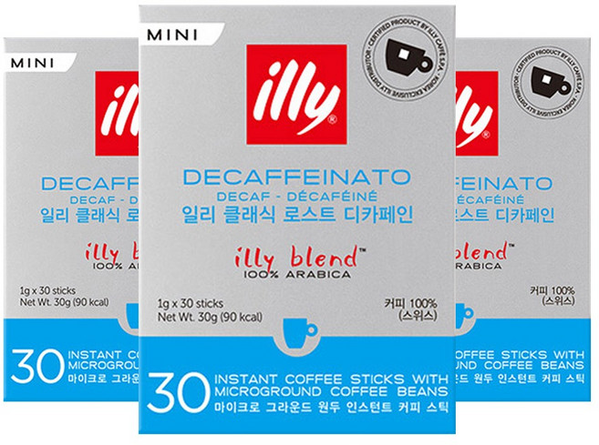 일리 클래식 로스트 디카페인 미니 원두커피스틱, 1g, 30개입, 3개