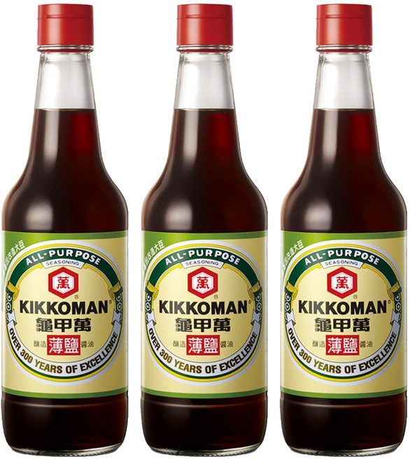 KIKKOMAN 龜甲萬 釀造甘醇薄鹽醬油, 500ml, 3瓶