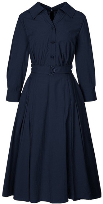 숲 여성용 벨티드 오픈 칼라 원피스 SA4OP33