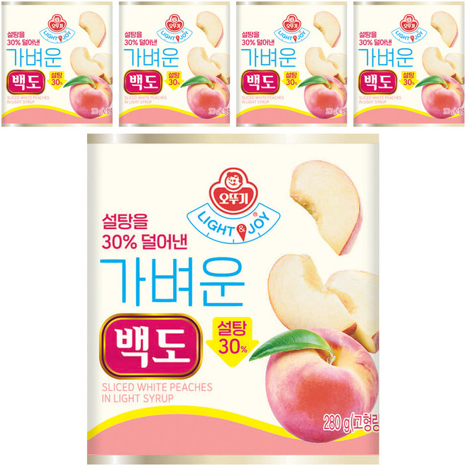 오뚜기 LIGHT 앤 JOY 가벼운 백도, 5개, 280g