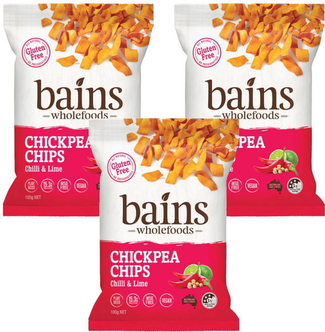 bains wholefoods 鷹嘴豆零食脆片 香辣萊姆風味, 100g, 3包