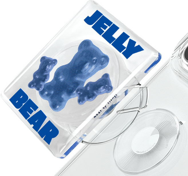 쏭스디자인 체인지 탈부착 그립 아크릴톡 휴대폰 거치대 젤리 베어 스퀘어, 블루, 1개